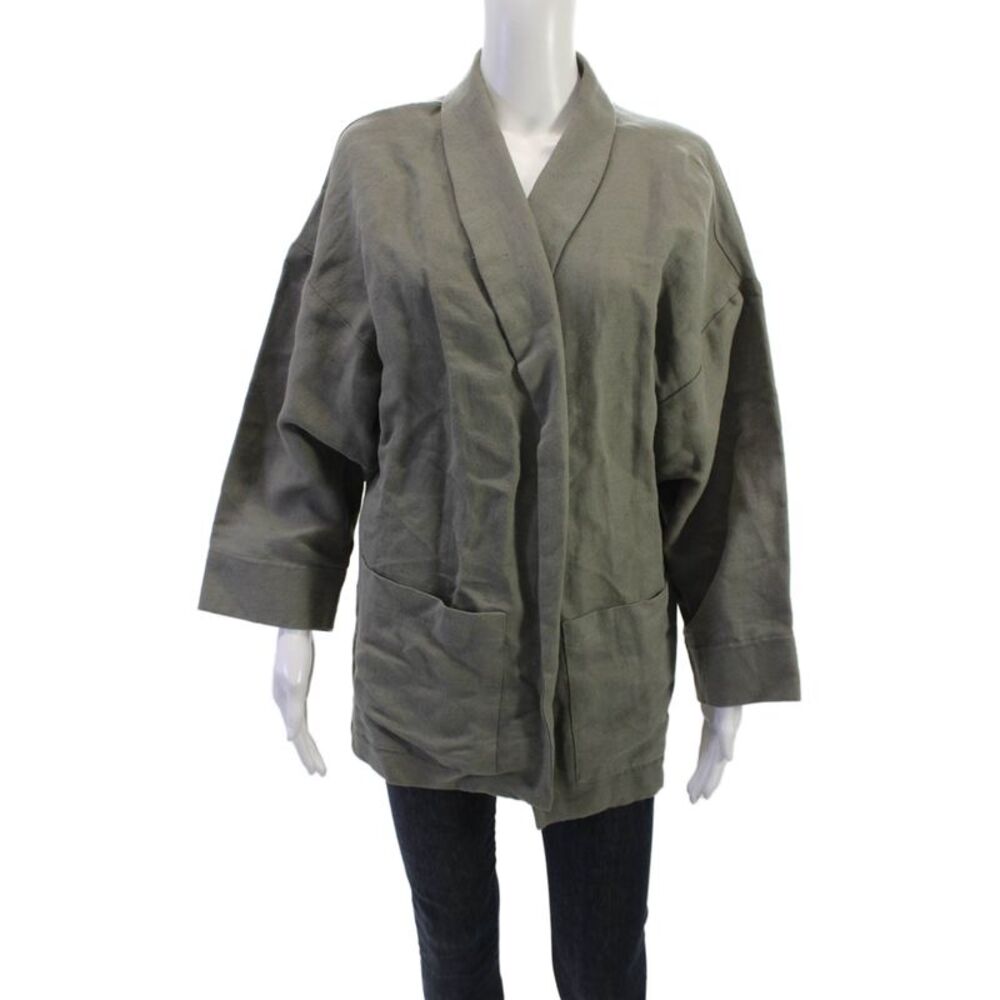 Horses Atelier Womens Gray Linen Cotton Jacket 3/4 Sleeve Army Size 1